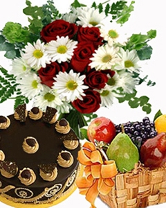 Cake w/ Fruit basket & flower bunch