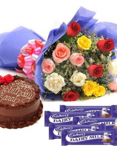 Mixed Roses, chocolate Cake N Cadbury Chocolate Combo
